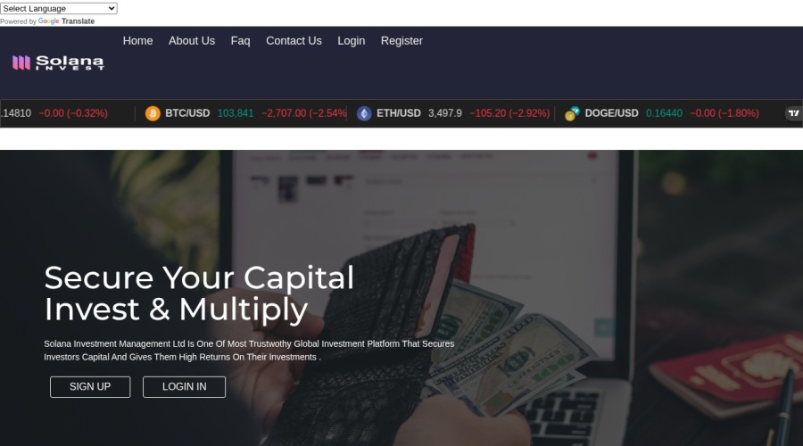 Screenshot of solantrade.com