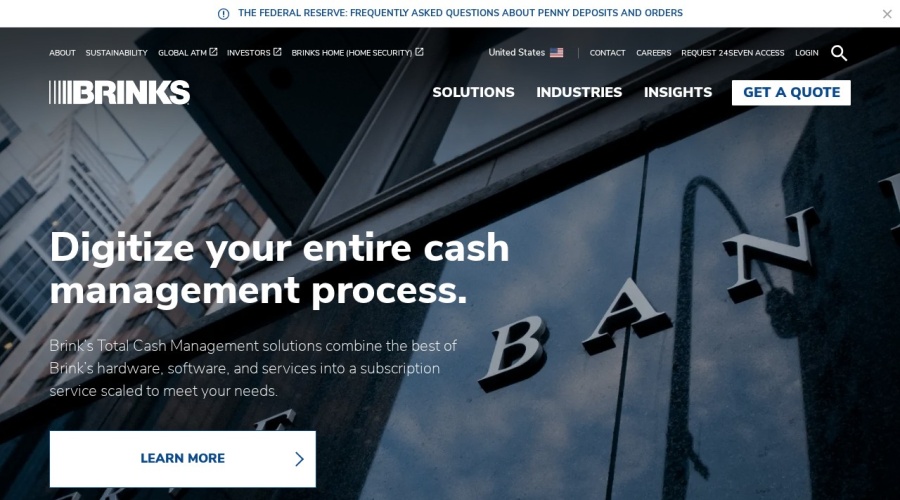 Screenshot of us.brinks.com